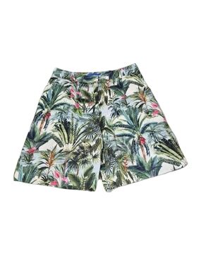 J. McLaughlin Bermuda Shorts Womens Size 4 Tropical Palms Green Pleated NWT  51